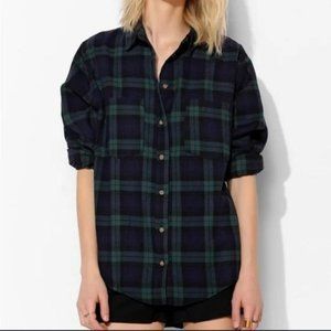 BDG Oversized Plaid Button Front Shirt Blue Green